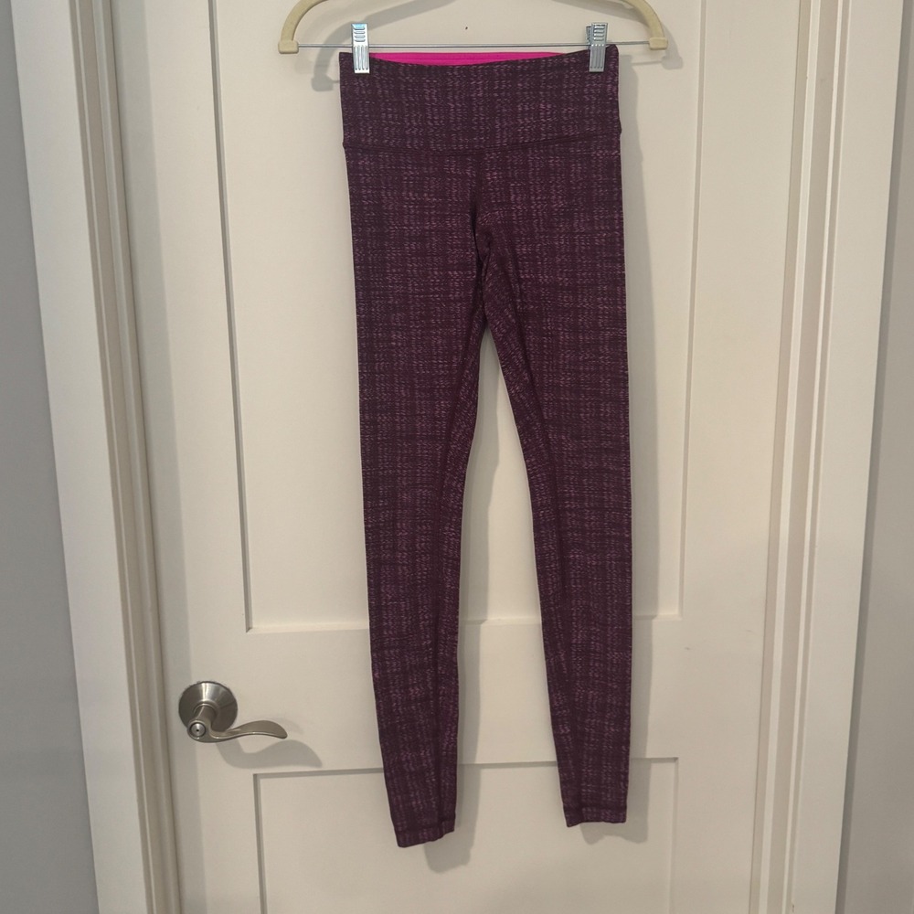 Lululemon Purple Space Dye High Rise Leggings Pink Lining Women Size 4